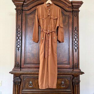Pull&Bear Lyocell Brown Utility Jumpsuit Womens Large
